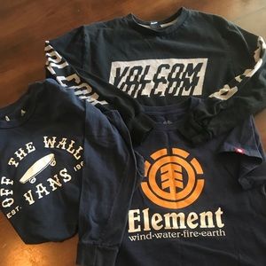 Vans-Element-Volcom 3 boys skate tees